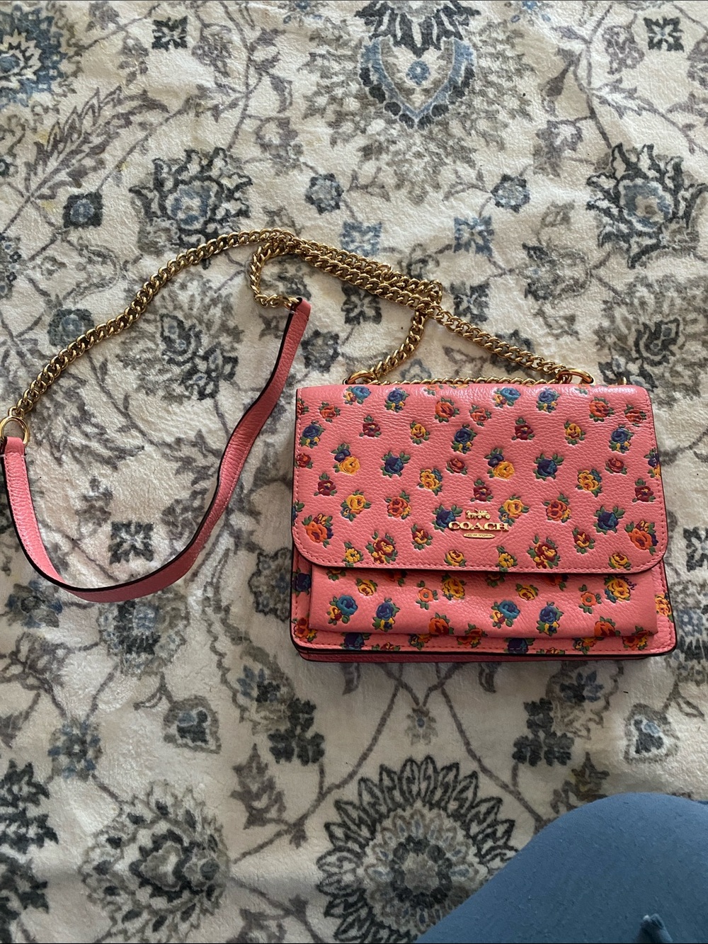 Coach Pink Floral Crossbody with Gold Chain Strap